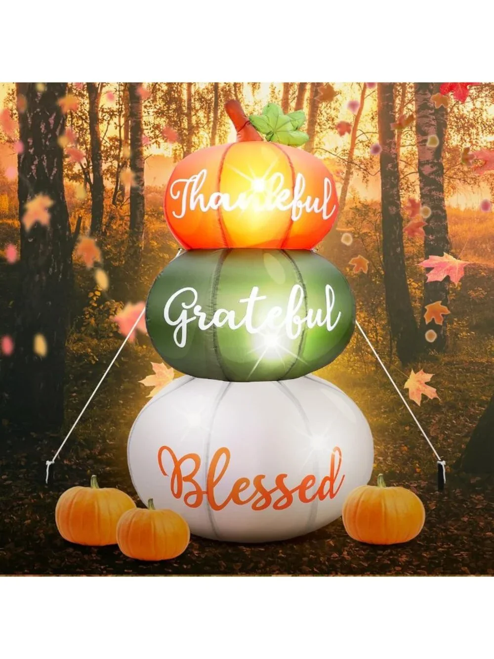 6.4ft Inflatable Stacked Pumpkins with LED Lights - Festive Yard Decor for
